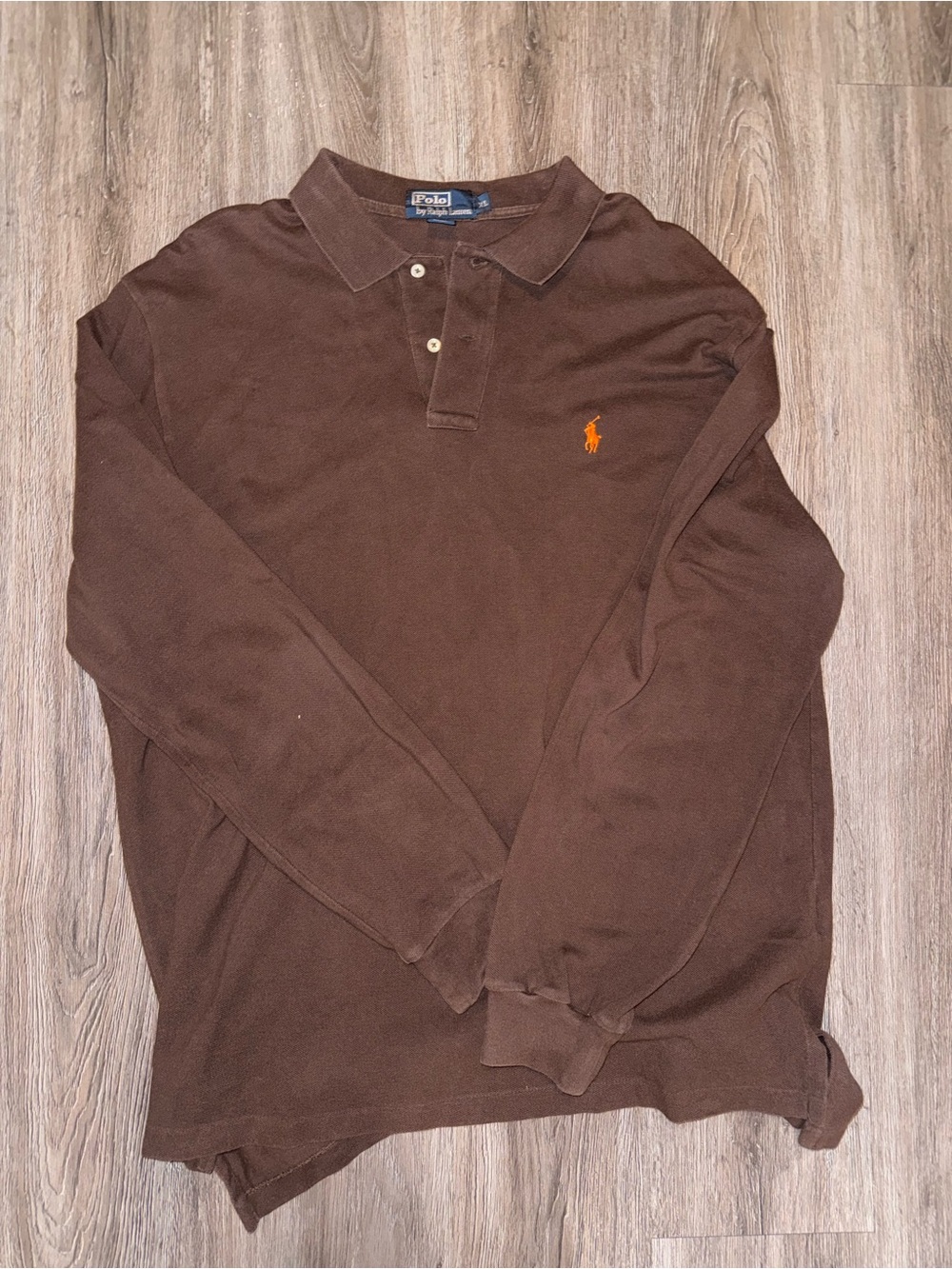 Polo by Ralph Lauren Brown Long Sleeve Polo with Orange Pony